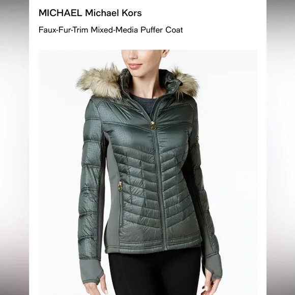 Michael Kors Women's packable Puffer Jacket with Fur Trim - Picture 8 of 12